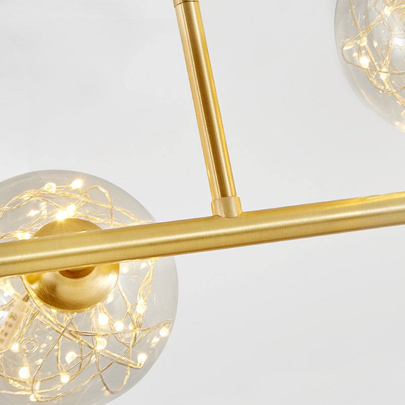 Modern Style Dining Chandelier Light Round Glass Shade Hanging Light for Dining Room