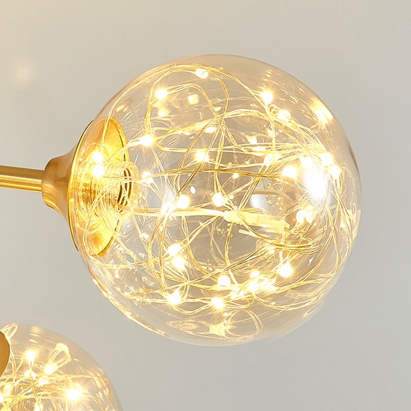 Modern Style Dining Chandelier Light Round Glass Shade Hanging Light for Dining Room