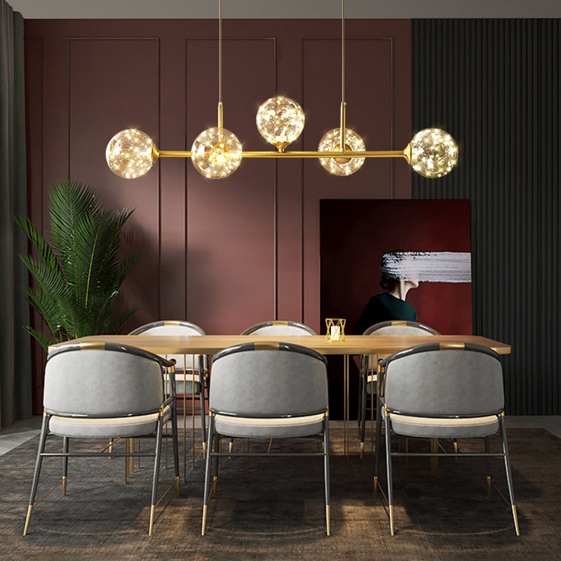 Modern Style Dining Chandelier Light Round Glass Shade Hanging Light for Dining Room