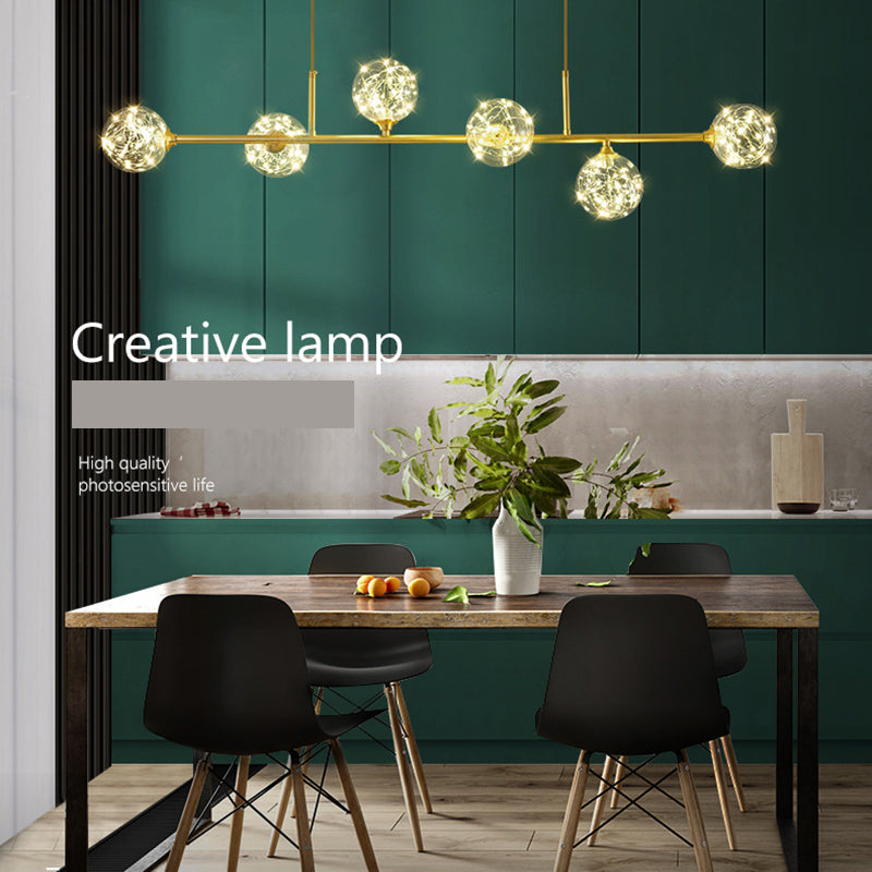 Modern Style Dining Chandelier Light Round Glass Shade Hanging Light for Dining Room