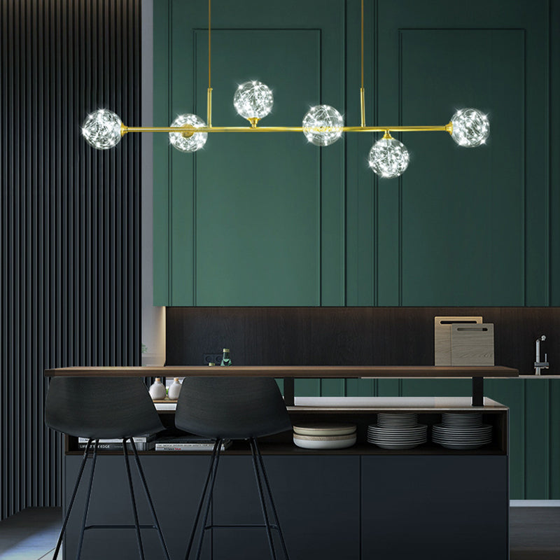 Modern Style Dining Chandelier Light Round Glass Shade Hanging Light for Dining Room