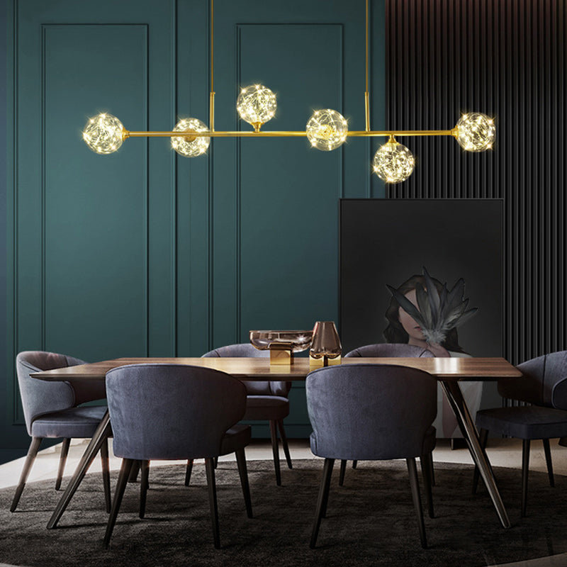 Modern Style Dining Chandelier Light Round Glass Shade Hanging Light for Dining Room