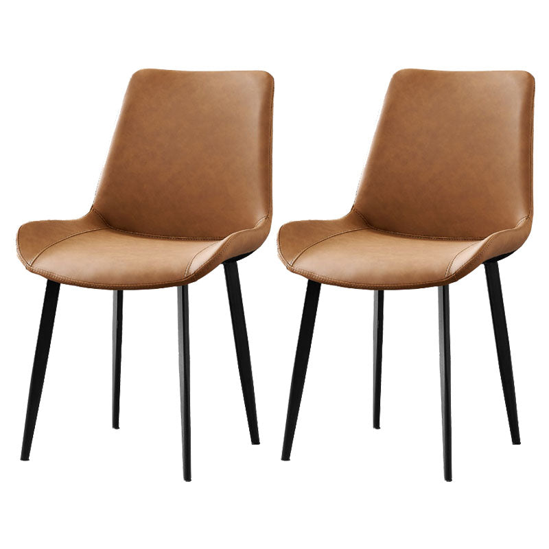 Sillas de comedor de cuero estilo moderno Sillas auxiliares sin brazos con respaldo macizo (juego de 2)
