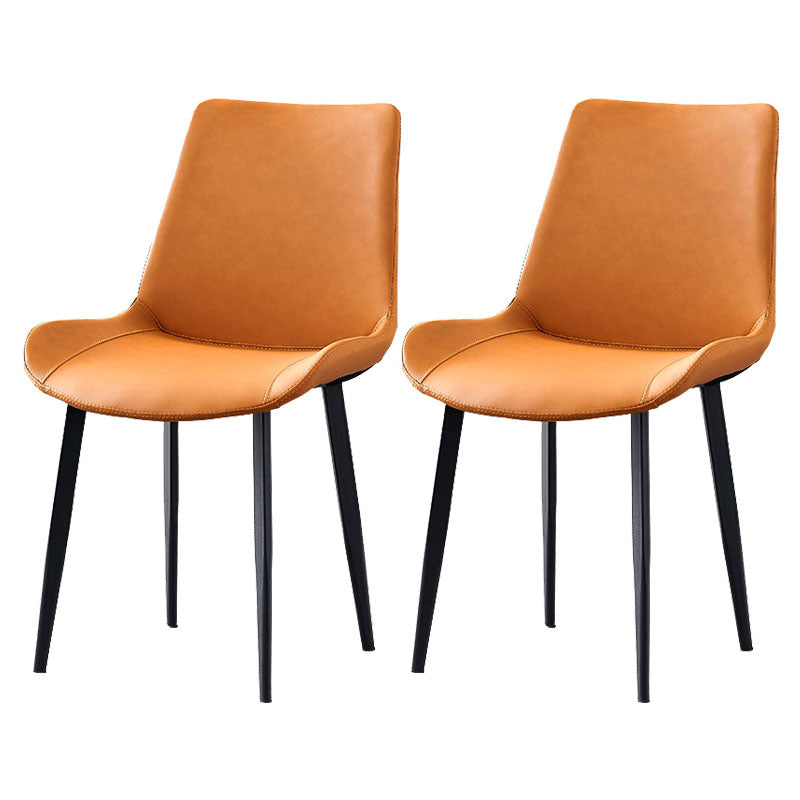 Sillas de comedor de cuero estilo moderno Sillas auxiliares sin brazos con respaldo macizo (juego de 2)