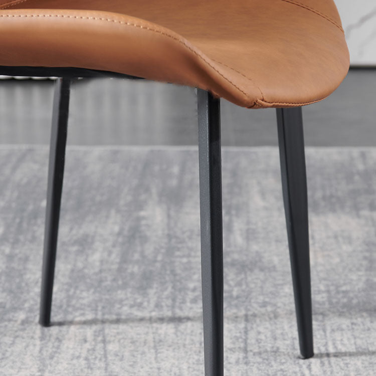 Sillas de comedor de cuero estilo moderno Sillas auxiliares sin brazos con respaldo macizo (juego de 2)