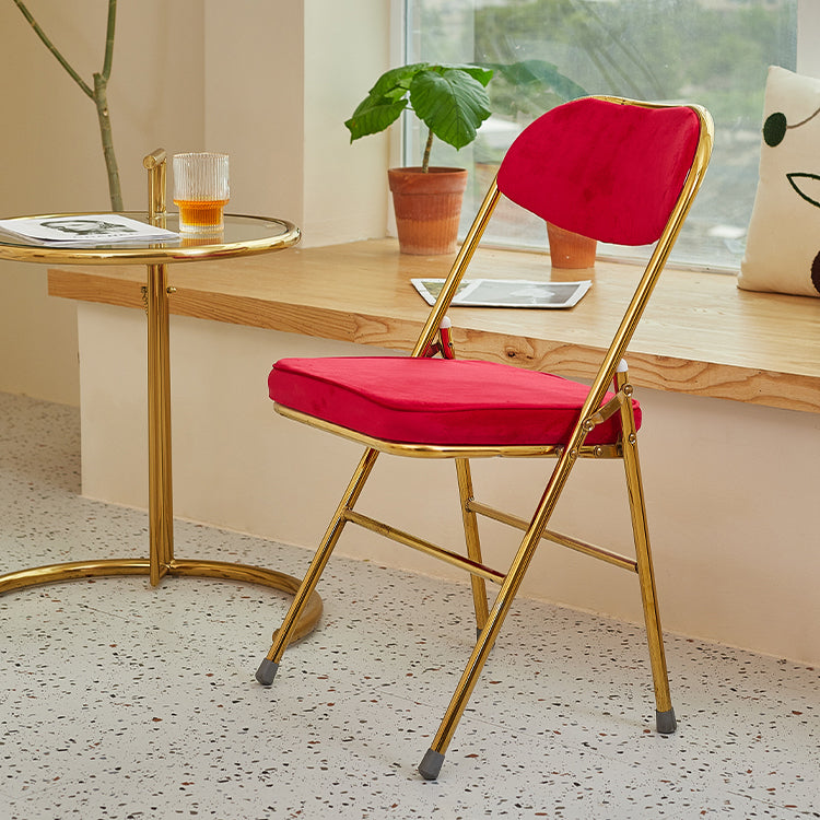 Silla lateral escandinava de terciopelo con respaldo abierto, sillas de comedor plegables con acabado mate