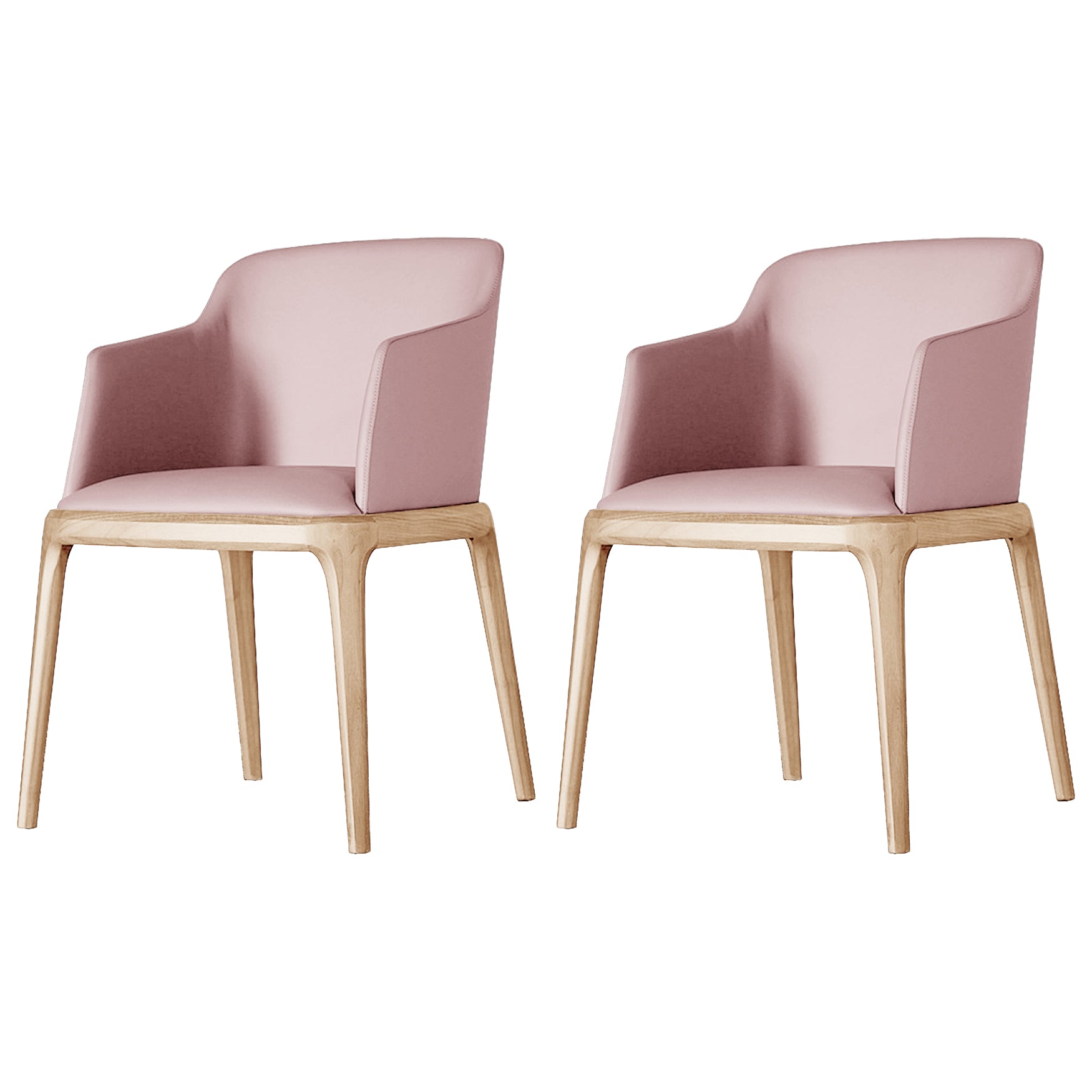 Scandinavian Leather Hotel Arm Chair Matte Finish Solid Back Dining Chair (Set of 2)