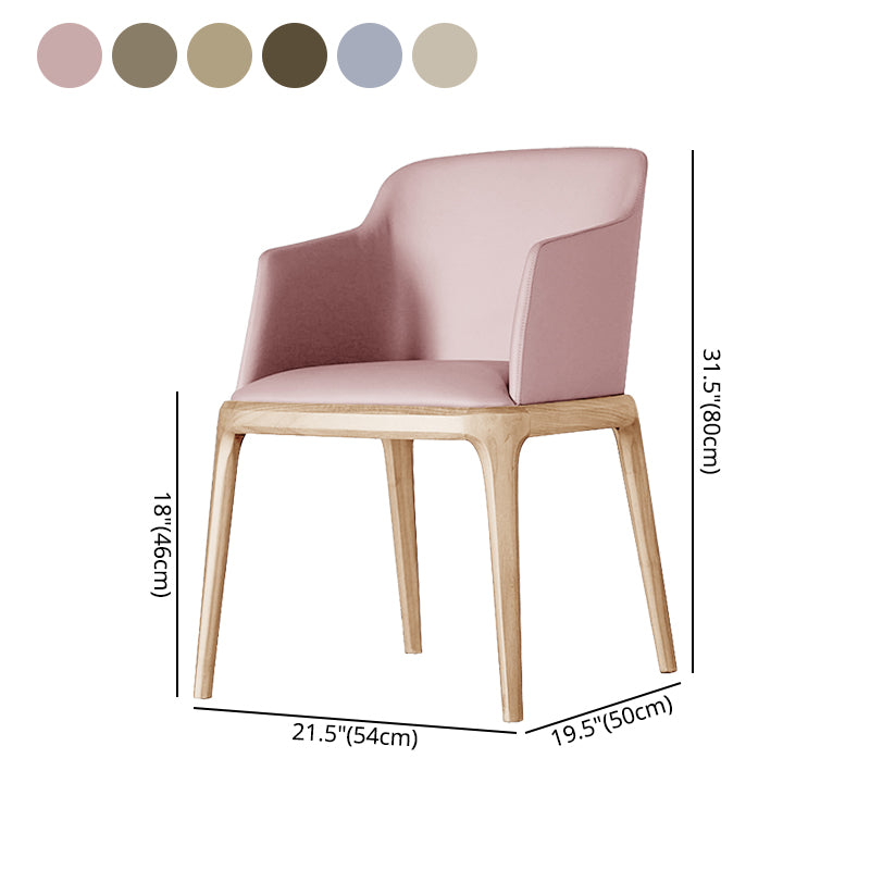 Scandinavian Leather Hotel Arm Chair Matte Finish Solid Back Dining Chair (Set of 2)
