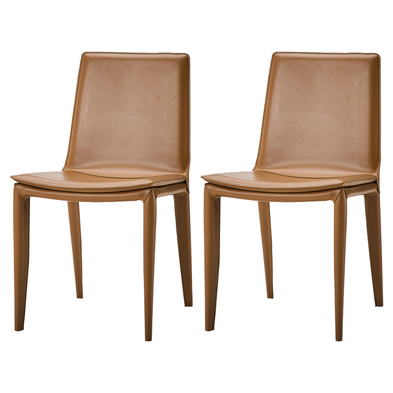 Sillas de cuero de diseño simple, silla lateral con respaldo sólido para comedor (juego de 2)