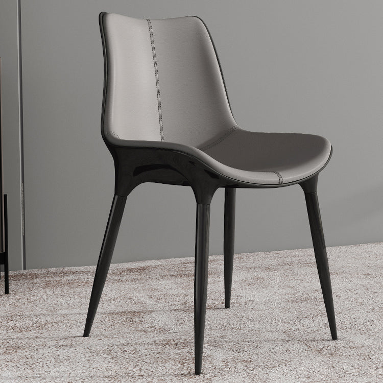 Sillas de comedor de cuero de estilo moderno, sillas tapizadas con respaldo sólido (juego de 2)
