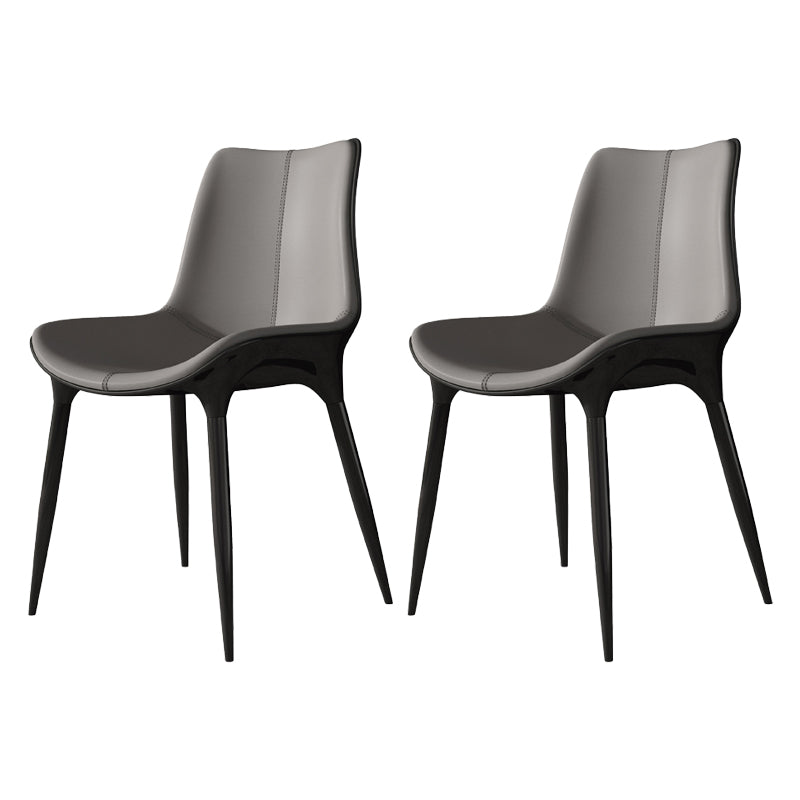 Sillas de comedor de cuero de estilo moderno, sillas tapizadas con respaldo sólido (juego de 2)