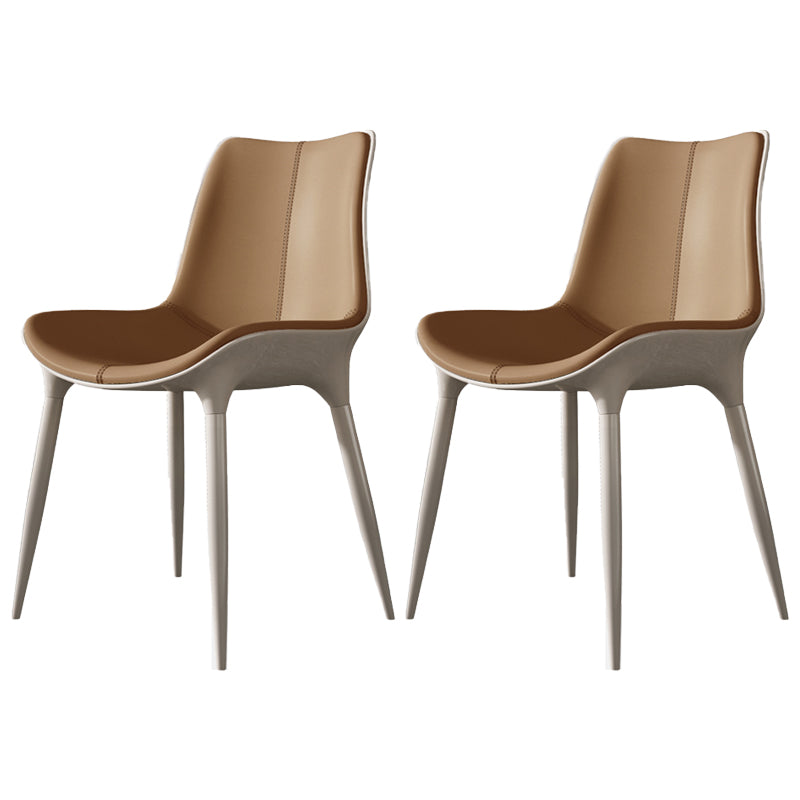 Sillas de comedor de cuero de estilo moderno, sillas tapizadas con respaldo sólido (juego de 2)