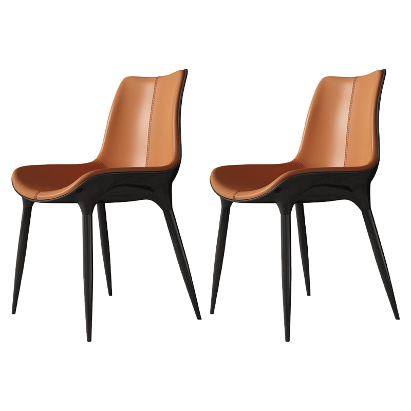 Sillas de comedor de cuero de estilo moderno, sillas tapizadas con respaldo sólido (juego de 2)