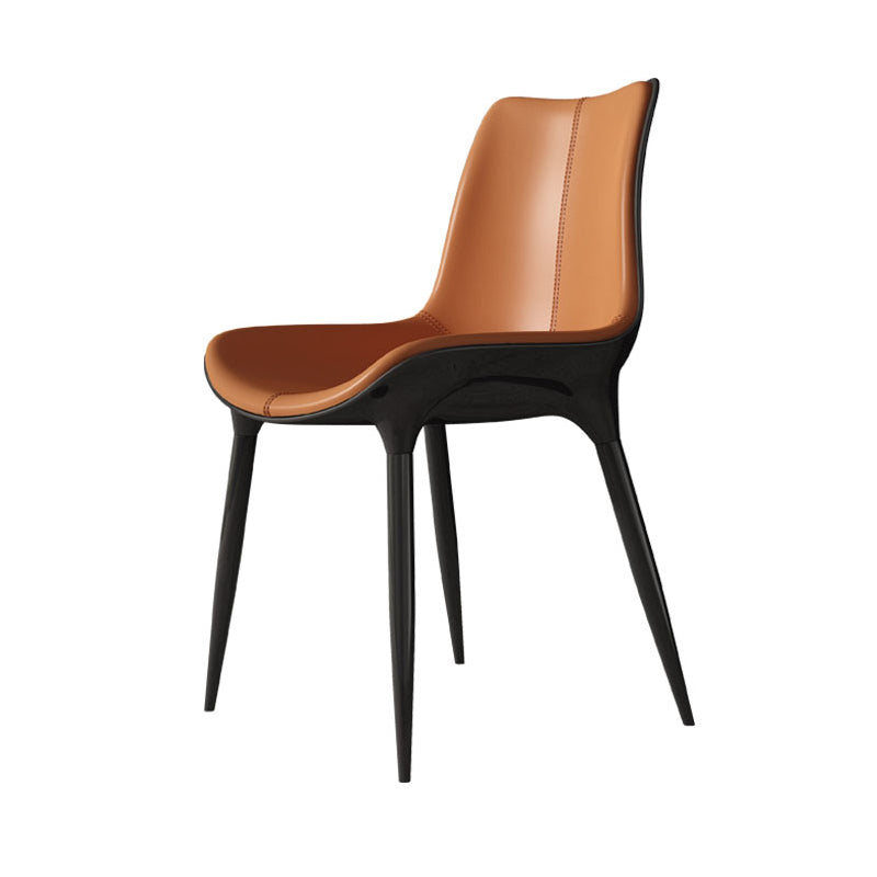 Sillas de comedor de cuero de estilo moderno, sillas tapizadas con respaldo sólido (juego de 2)