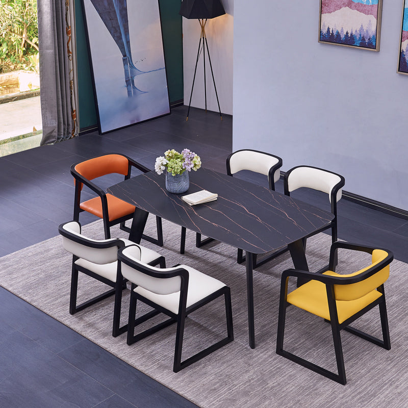 Chaises de salle à manger d'appoint en bois style contemporain Chaises d'appoint de salle à manger à dossier ouvert (Ensemble de 2)
