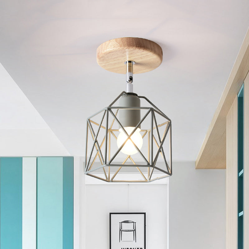 Lámpara de techo hexagonal gris/blanco/rosa/amarillo/azul/verde, lámpara de techo modernista de Metal de 1 cabezal, montaje semiempotrado para dormitorio