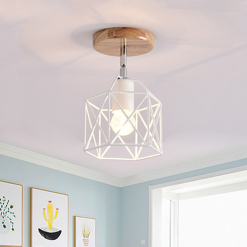 Lámpara de techo hexagonal gris/blanco/rosa/amarillo/azul/verde, lámpara de techo modernista de Metal de 1 cabezal, montaje semiempotrado para dormitorio