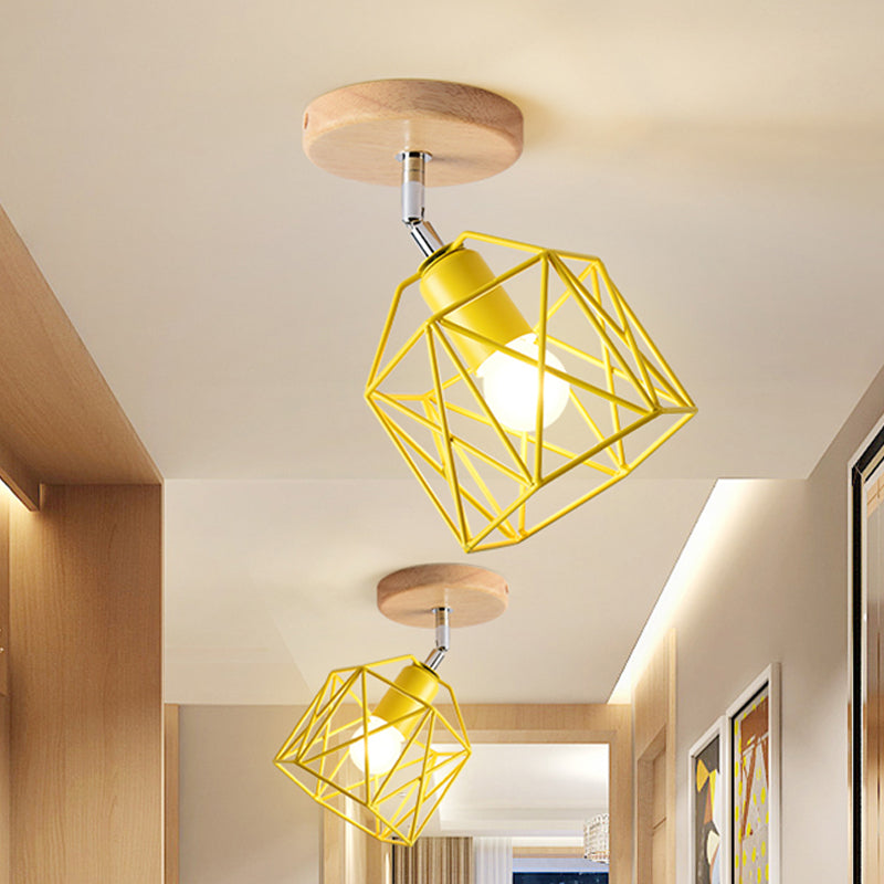 Lámpara de techo hexagonal gris/blanco/rosa/amarillo/azul/verde, lámpara de techo modernista de Metal de 1 cabezal, montaje semiempotrado para dormitorio
