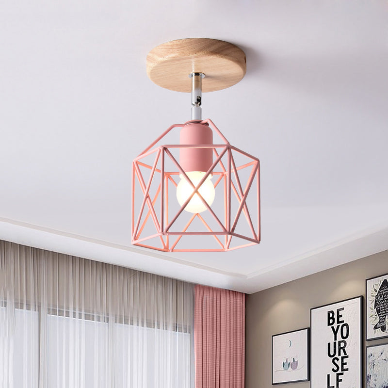 Lámpara de techo hexagonal gris/blanco/rosa/amarillo/azul/verde, lámpara de techo modernista de Metal de 1 cabezal, montaje semiempotrado para dormitorio