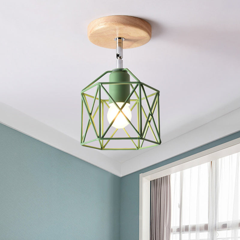 Lámpara de techo hexagonal gris/blanco/rosa/amarillo/azul/verde, lámpara de techo modernista de Metal de 1 cabezal, montaje semiempotrado para dormitorio