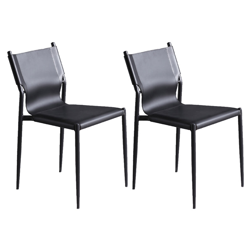 Sillas de comedor de cuero de estilo industrial Sillas laterales de comedor sin brazos con respaldo sólido (juego de 2)