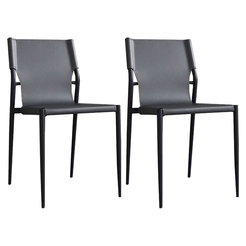 Sillas de comedor de cuero de estilo industrial Sillas laterales de comedor sin brazos con respaldo sólido (juego de 2)