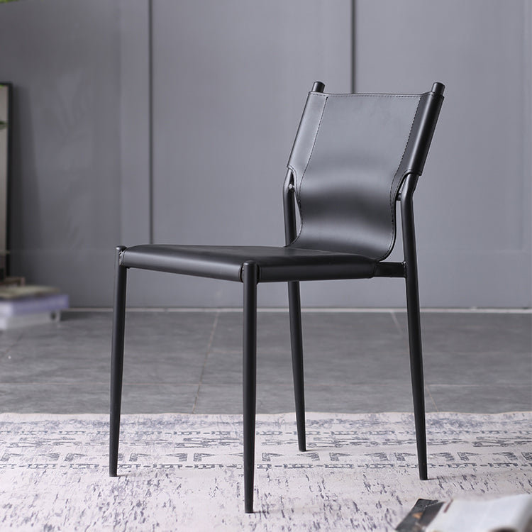 Sillas de comedor de cuero de estilo industrial Sillas laterales de comedor sin brazos con respaldo sólido (juego de 2)