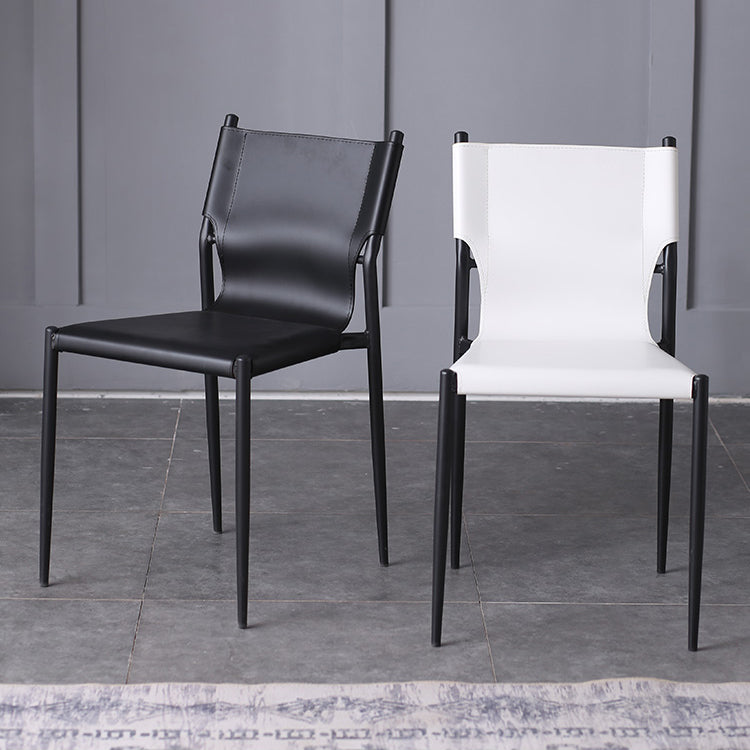 Sillas de comedor de cuero de estilo industrial Sillas laterales de comedor sin brazos con respaldo sólido (juego de 2)