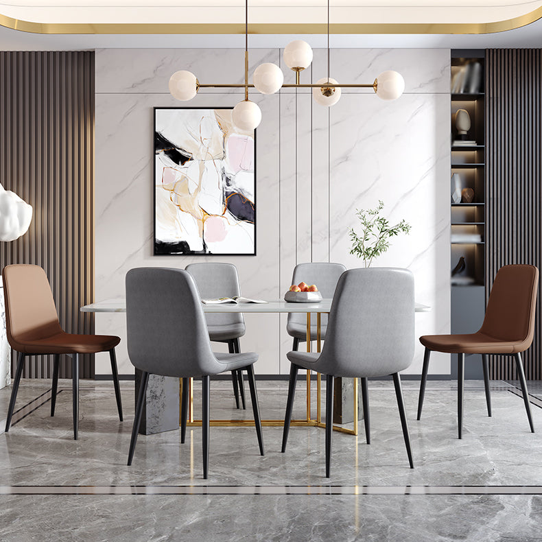 Industrial Metal Dining Room Chair PU Leather Armless Chairs for Home Use (Set of 4)