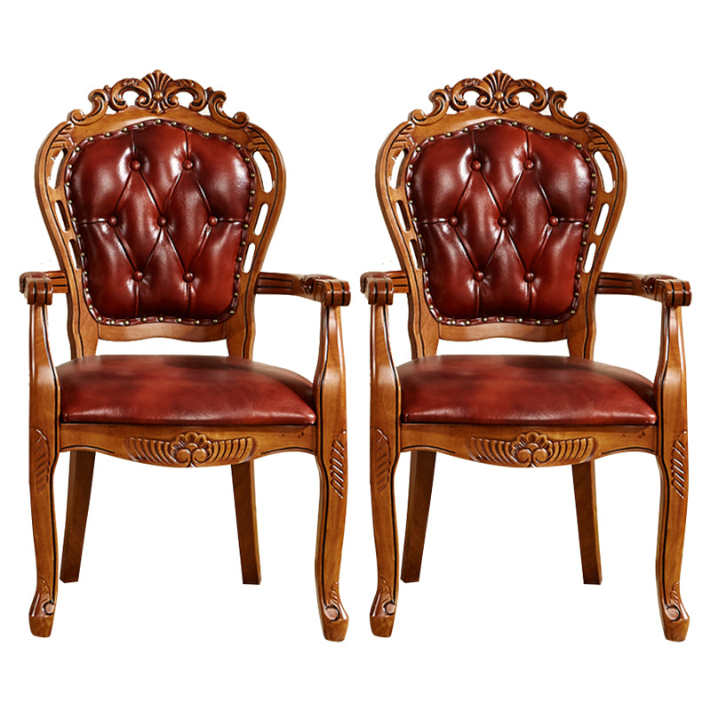Silla de comedor tradicional de madera maciza, sillón de comedor de cuero para restaurante (juego de 2)