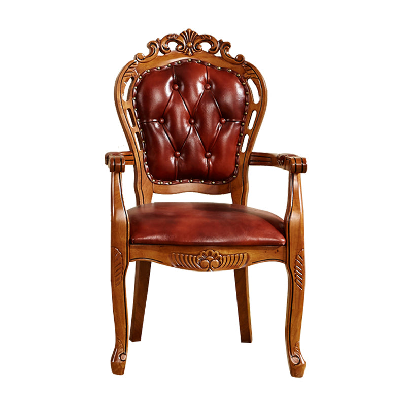 Silla de comedor tradicional de madera maciza, sillón de comedor de cuero para restaurante (juego de 2)