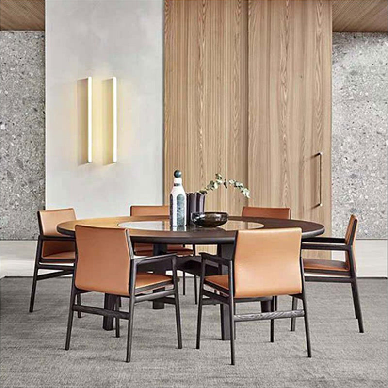 Traditional Style Ash Wood Chairs Solid Back Arm Dining Room Chair Set