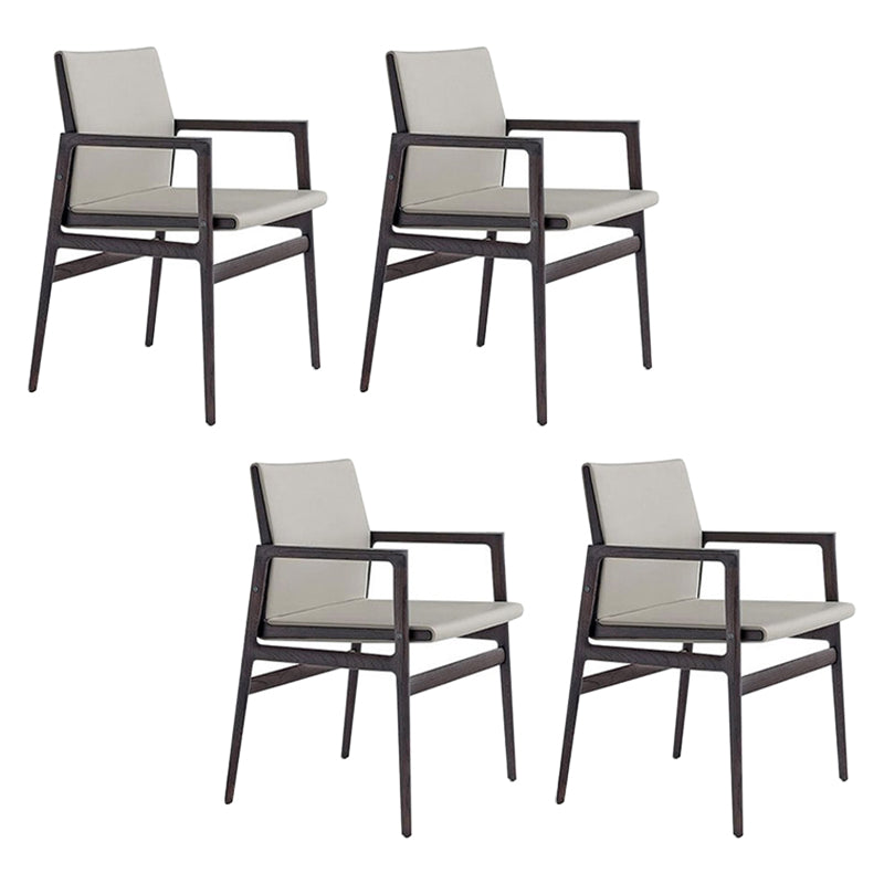 Traditional Style Ash Wood Chairs Solid Back Arm Dining Room Chair Set