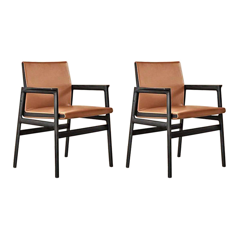 Traditional Style Ash Wood Chairs Solid Back Arm Dining Room Chair Set