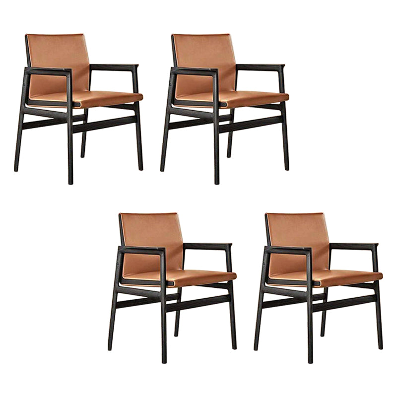 Traditional Style Ash Wood Chairs Solid Back Arm Dining Room Chair Set