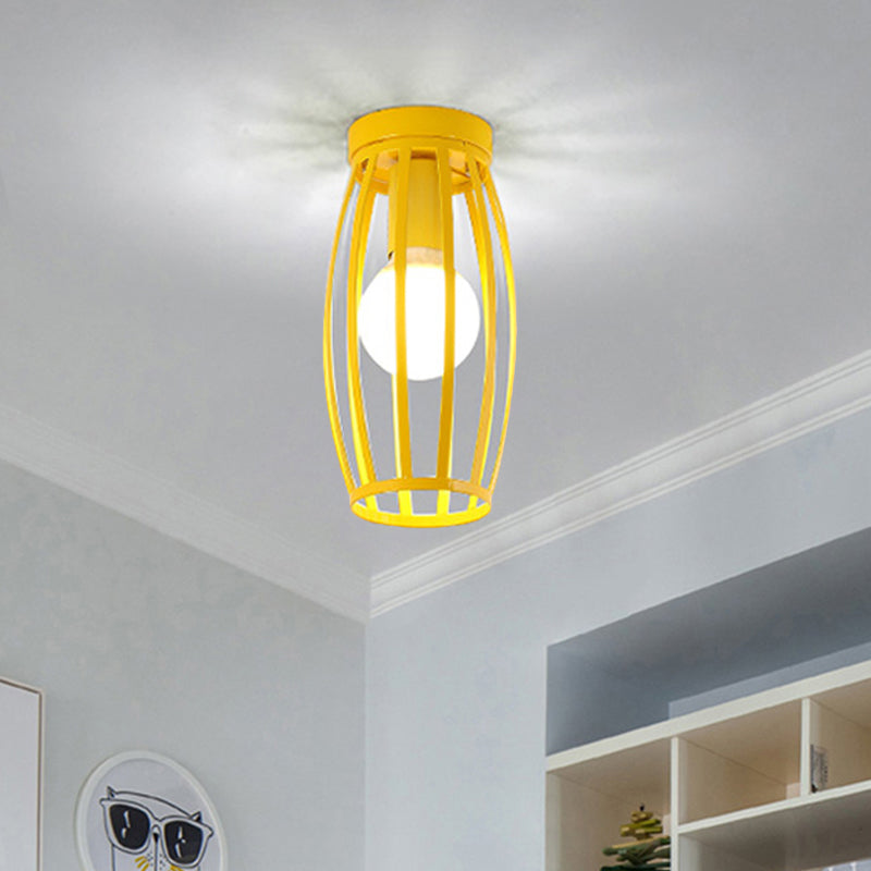 Plafonnier ovale en métal à 1 lumière, style nordique, noir/rose/jaune/bleu/vert/or, pour couloir