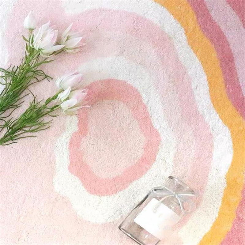 Pink Living Room Area Rug Color Block Polyester Area Carpet Non-Slip Backing Rug