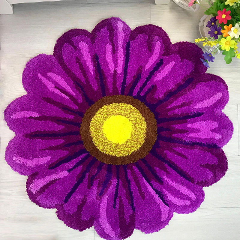 Chic Flower Pattern Rug Polyester Pink Area Rug Stain Resistant Area Carpet for Children's Room