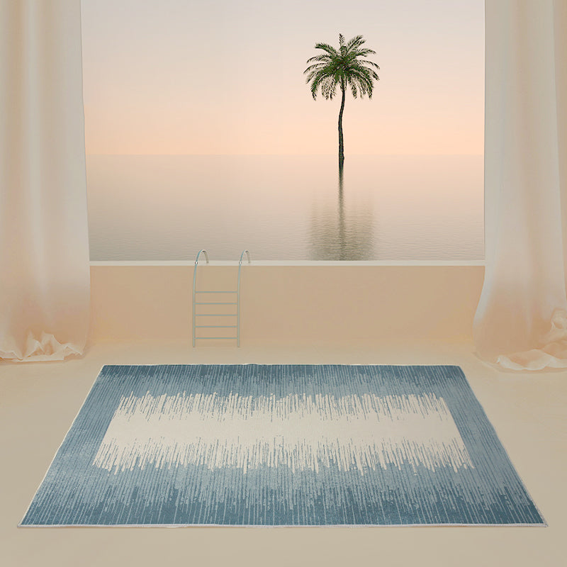 Stylish Blue Area Rug Color Block Polyester Area Carpet Anti-Slip Easy Care Rug for Living Room