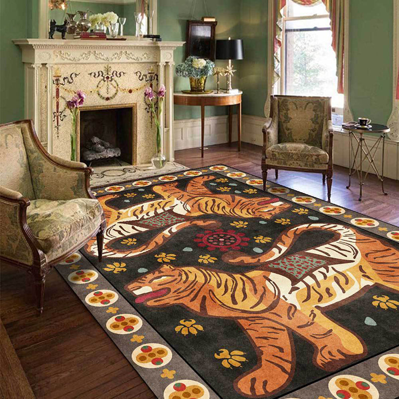 Modern Living Room Area Carpet Tiger Print Polyester Area Rug Anti-Slip Area Rug