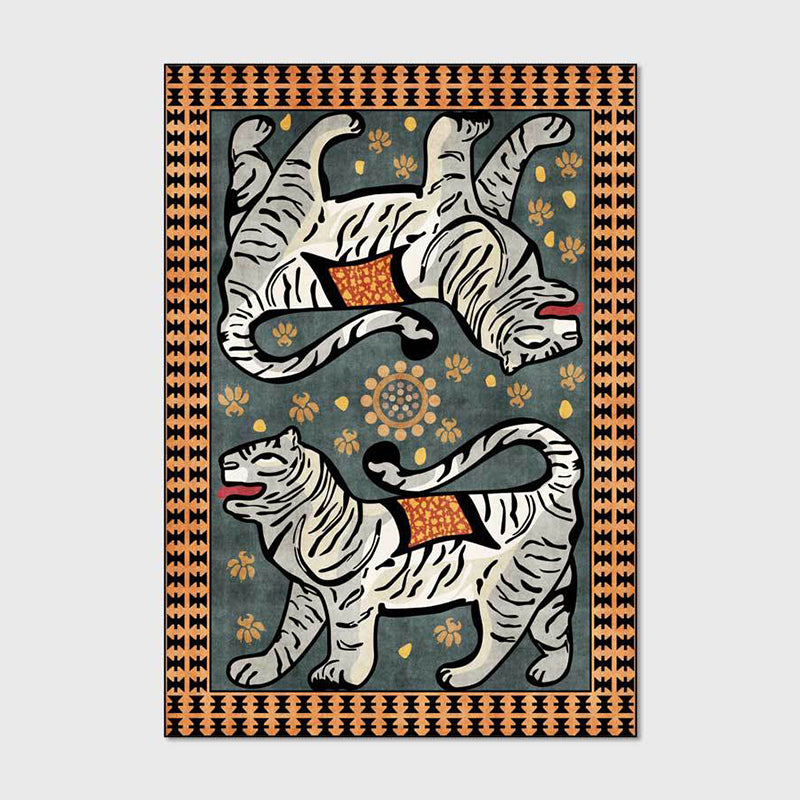 Modern Living Room Area Carpet Tiger Print Polyester Area Rug Anti-Slip Area Rug