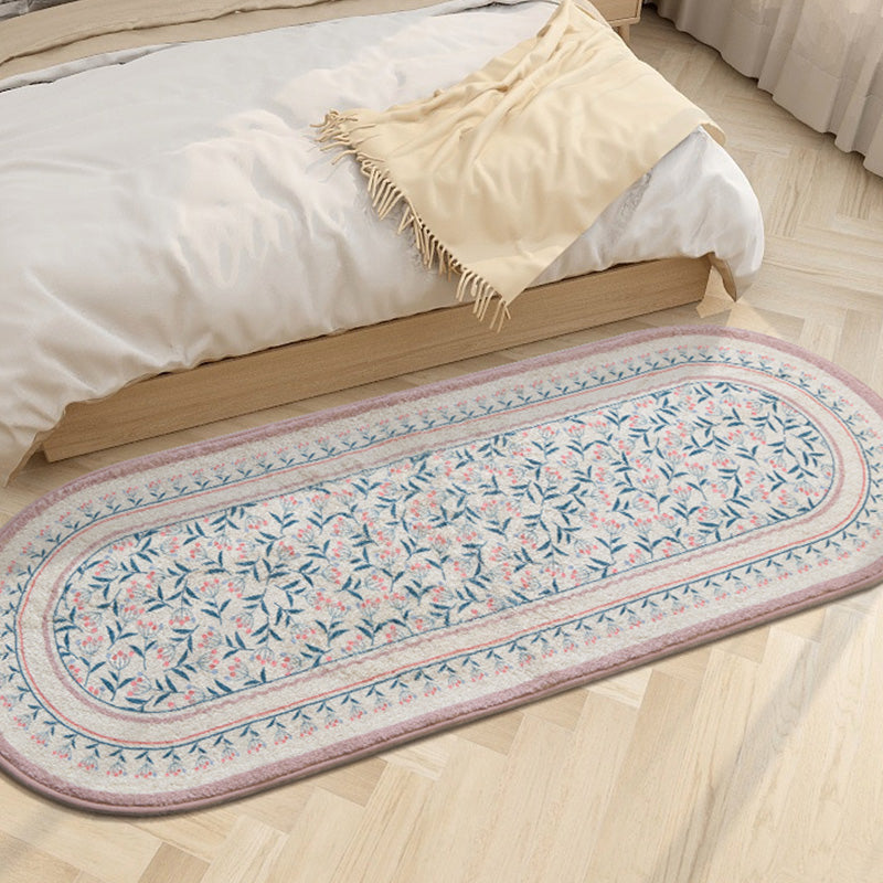 Chic Modern Rug Flower Print Polyester Area Rug Non-Slip Backing Carpet for Bedroom