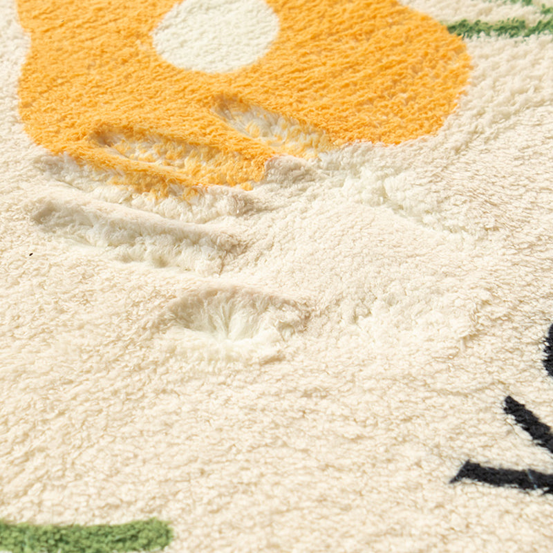 Chic Modern Rug Flower Print Polyester Area Rug Non-Slip Backing Carpet for Bedroom