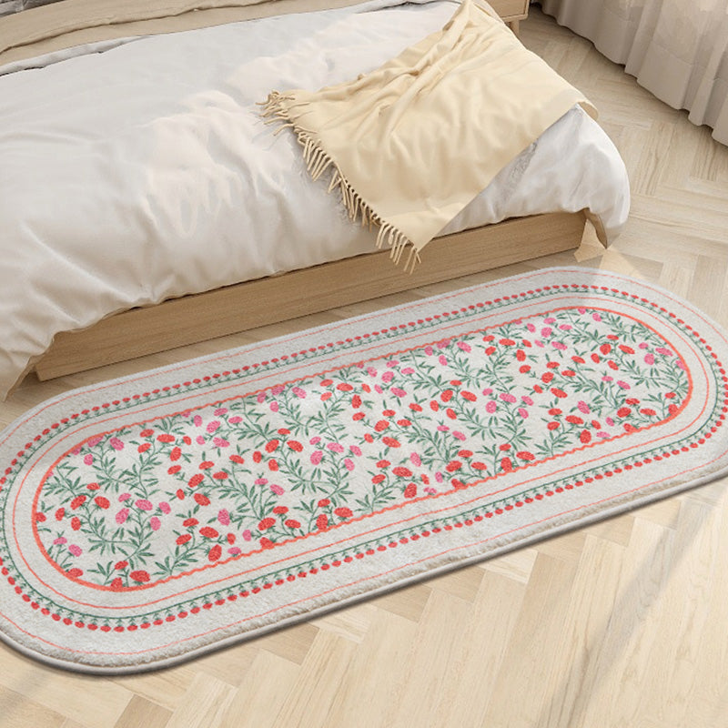 Chic Modern Rug Flower Print Polyester Area Rug Non-Slip Backing Carpet for Bedroom