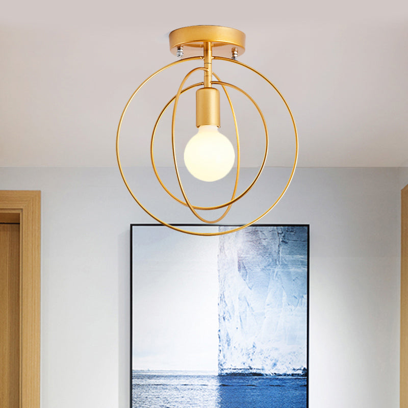 Triple Metal Ring Ceiling Mount Light Fixture Modern 1 Light Golden Flush Ceiling Light Fixture for Bedroom