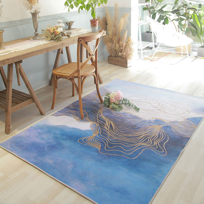 Navy Modern Rug Blending Graphic Rug Non-Slip Backing Rug for Living Room