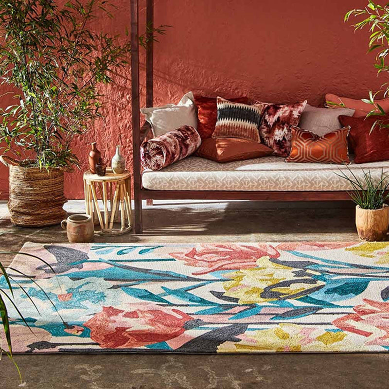 Artistical Modern Rug Blue Flower Rug Stain Resistant Rug for Living Room