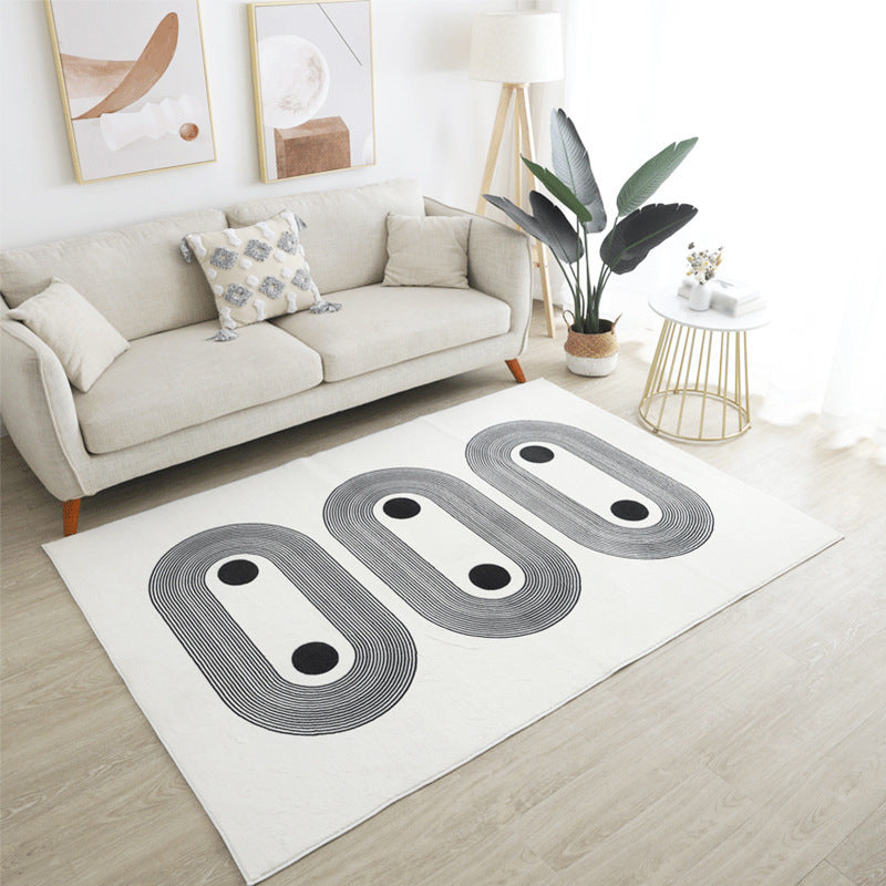 White Modern Rug Polyester Line Area Rug Stain Resistant Rug for Living Room