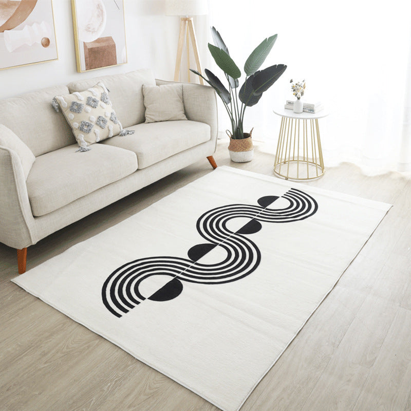 White Modern Rug Polyester Line Area Rug Stain Resistant Rug for Living Room