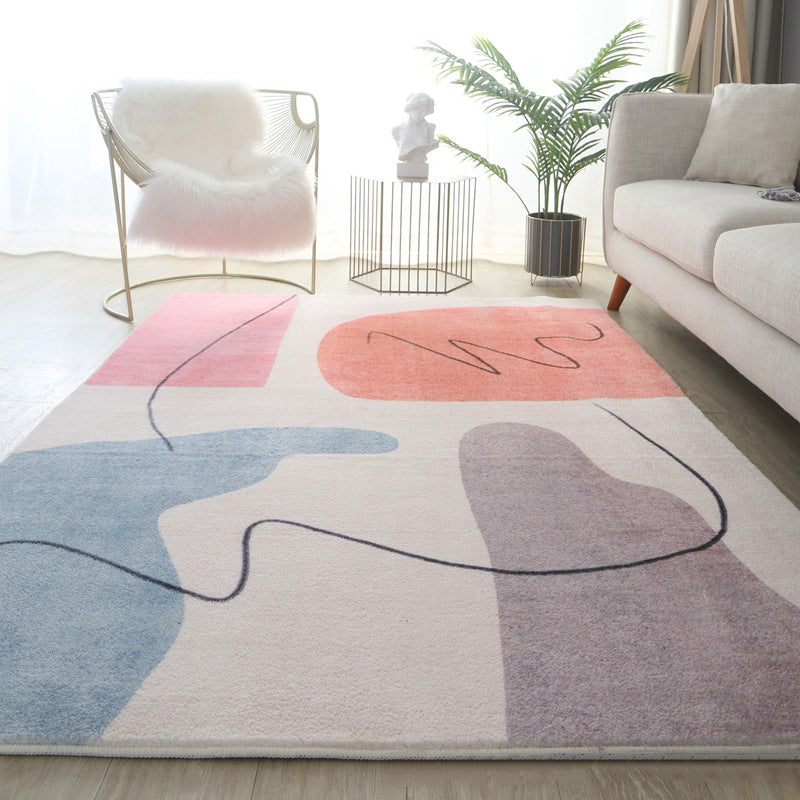 Tapis de couleur rose clair Polyester tapis nordique Tapis résistant aux taches pour la décoration intérieure